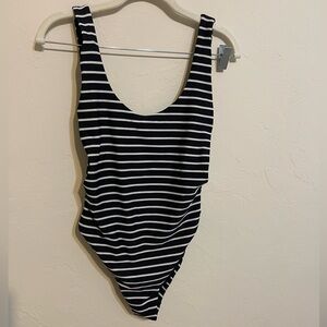 Aerie Black and White Striped Swim One Piece